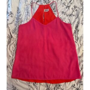 Express Barcelona Cami‎ Reversible Pink/Orange Chiffon V Neck Tank, Small